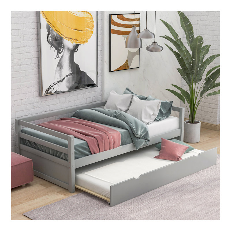 Lit de jour avec cadre gigogne, taille simple, gris