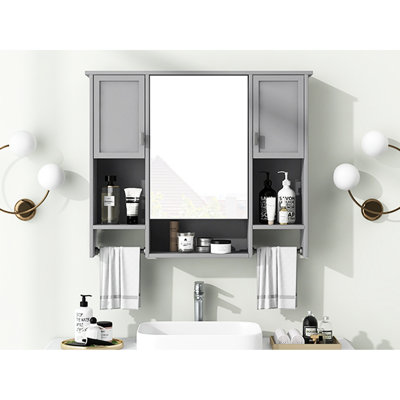 Armoire de salle de bain murale grise - miroir et espace de rangement intérieur spacieux
