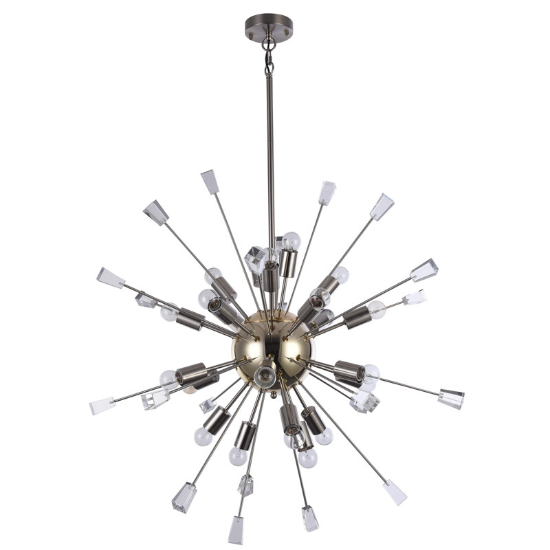 Lustre sphérique Spoutnik doré à 22 lumières Clendenin avec détails en cristal transparent