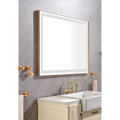 47.2In X 36.31In Bathroom Led Mirror - High Lumen, Fog Feature, Gold Aluminium Frame, 1.52In Depth
