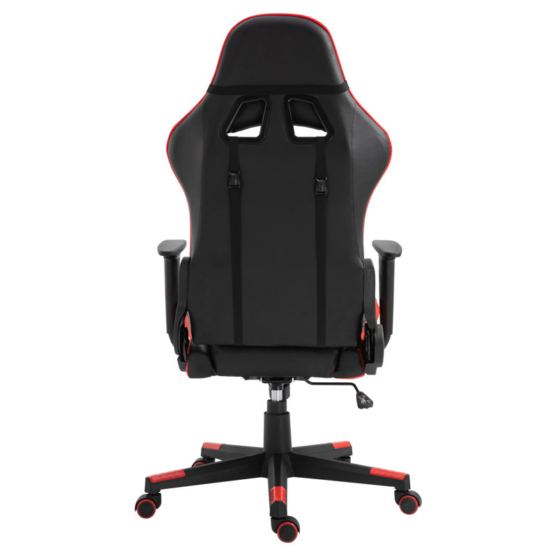 Inbox Zero Adjustable Reclining Ergonomic Swiveling PC & Racing Game Chair, Black/Red