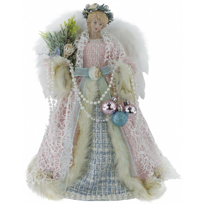 14" Pink & Blue Textured Chenille Angel