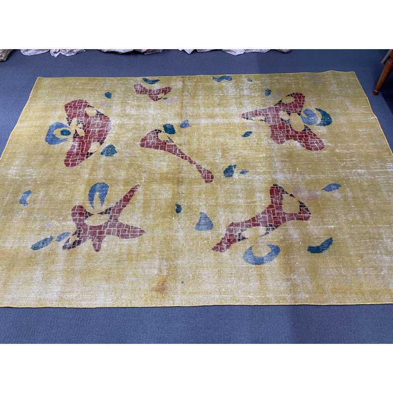 Tapis jaune moderne en laine abstrait 59,1 x 83,1 po