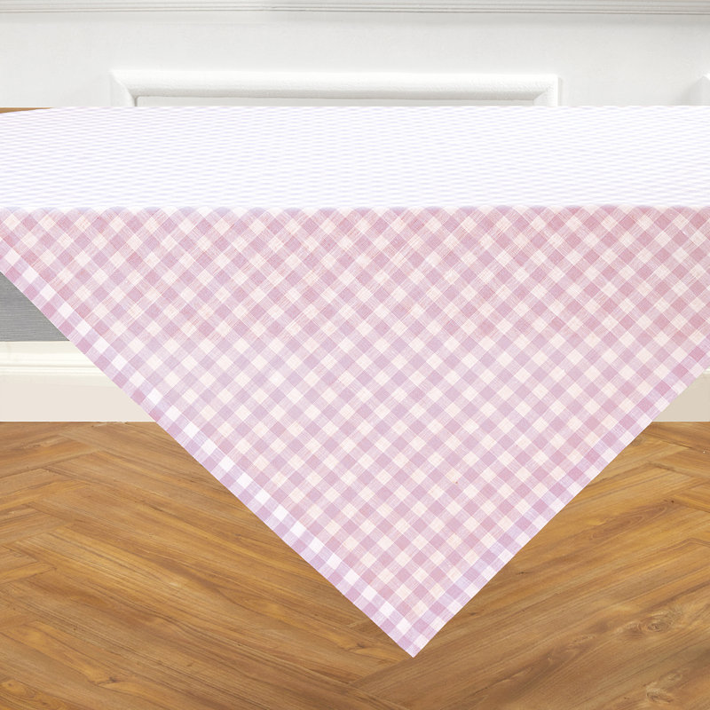 Gingham Check - 100% Pure Linen Table Throw, Marshmellow Pink, Gingham