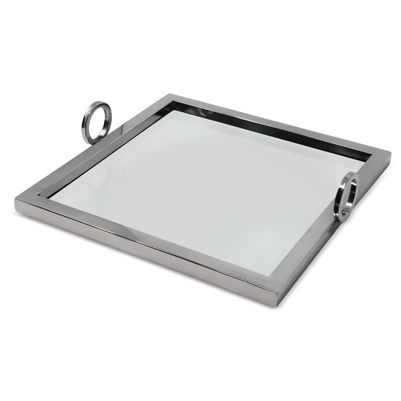 Square Mirror Tray - 13.75"L, Silver