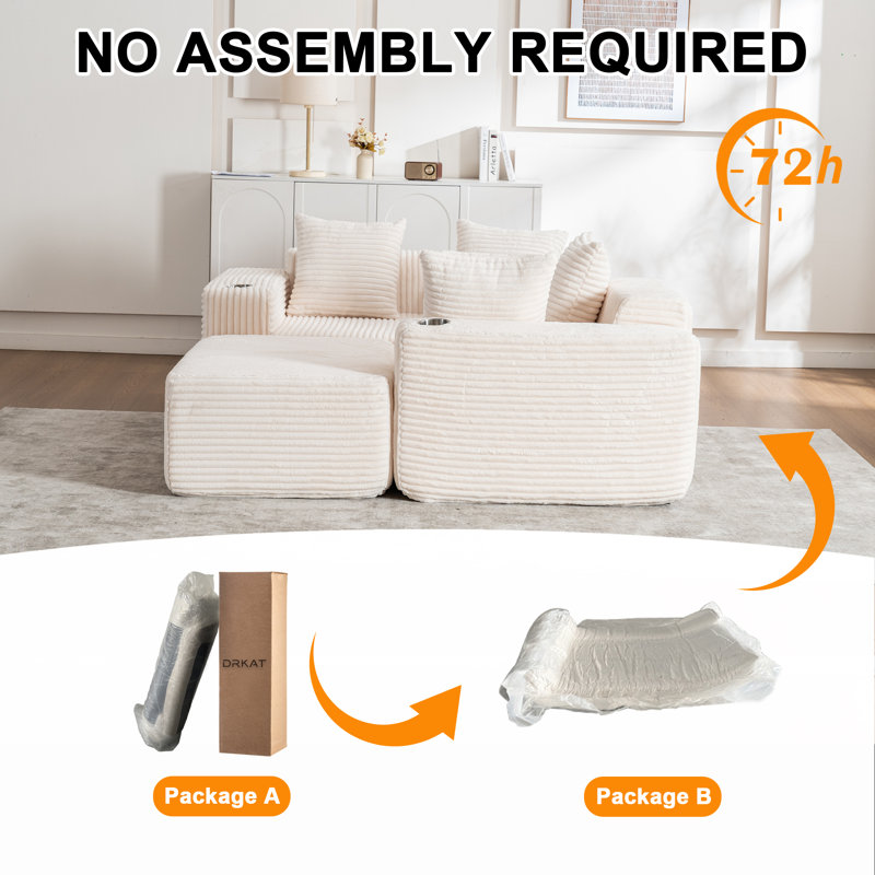 105" Cloud Modular Sectional Couch With L-shape Chaise，no Assembly Required， Comfy Deep Seat Chenille Boneless Couches For Living Room