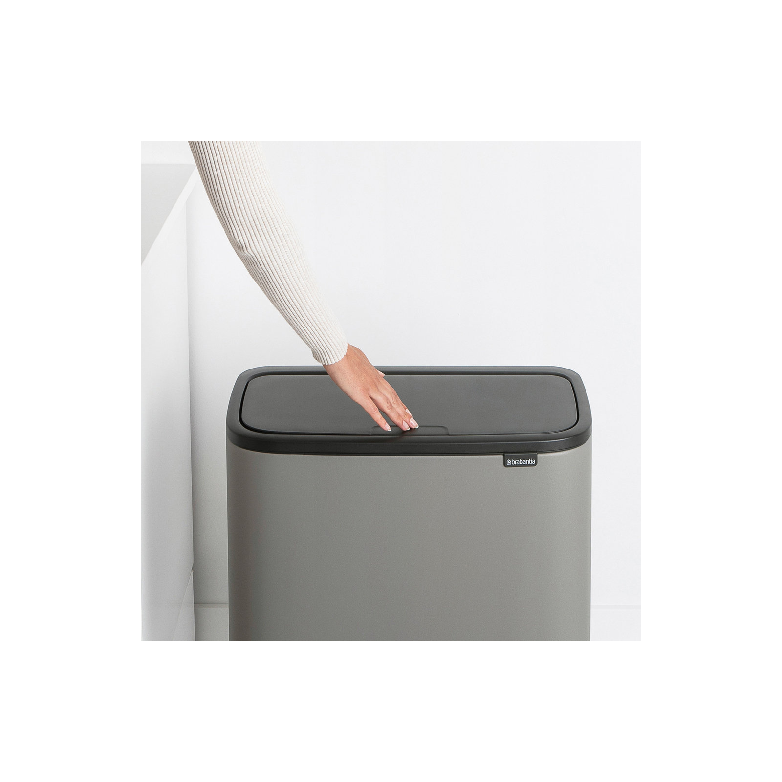 Brabantia Bo Touch Top Trash Can 9.5 Gallon, Mineral Concrete Gray