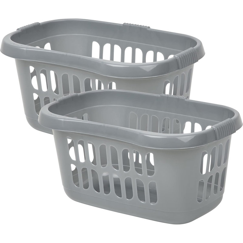 Plastic Laundry Hamper, Silver