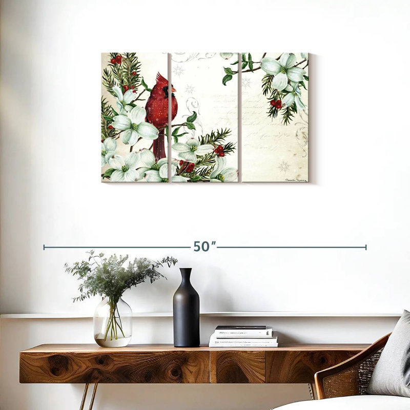 Cardinals d'hiver et cornouiller, H 20 po x l 33 po