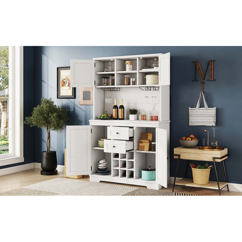 47.3" Coffee Bar Cabinet with Storage, Wine Glass Racks, Drawers & Shelves, Buffet Cabinet for Kitchen & Dining Room, White