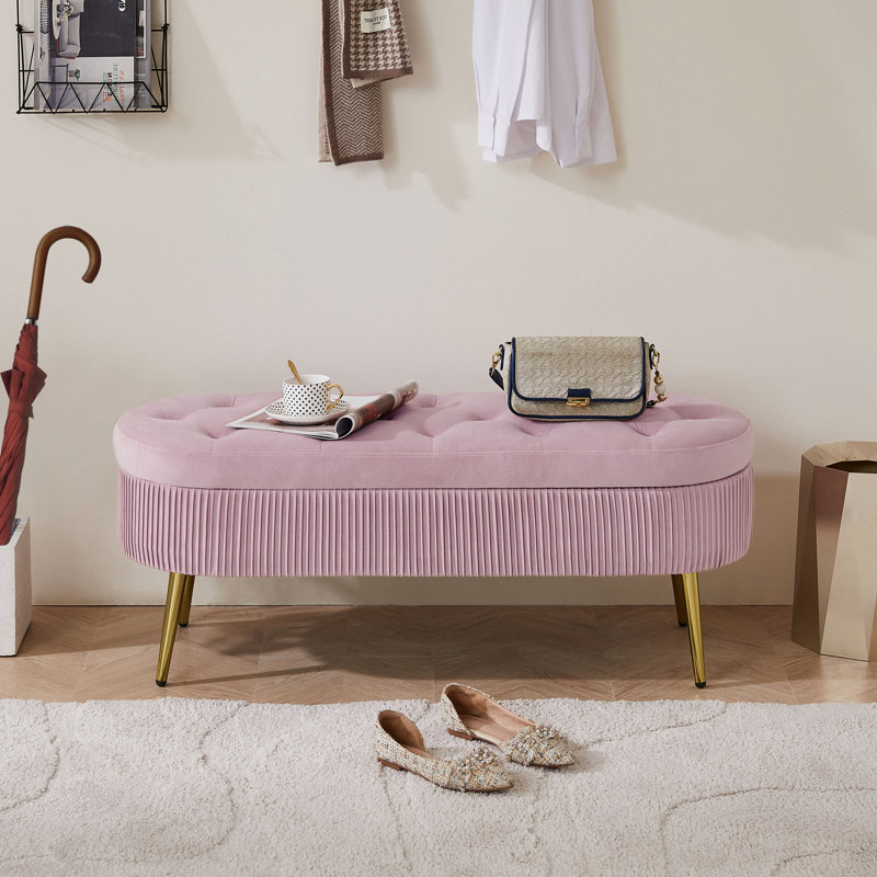 Banc de rangement en velours Nellee, Rose
