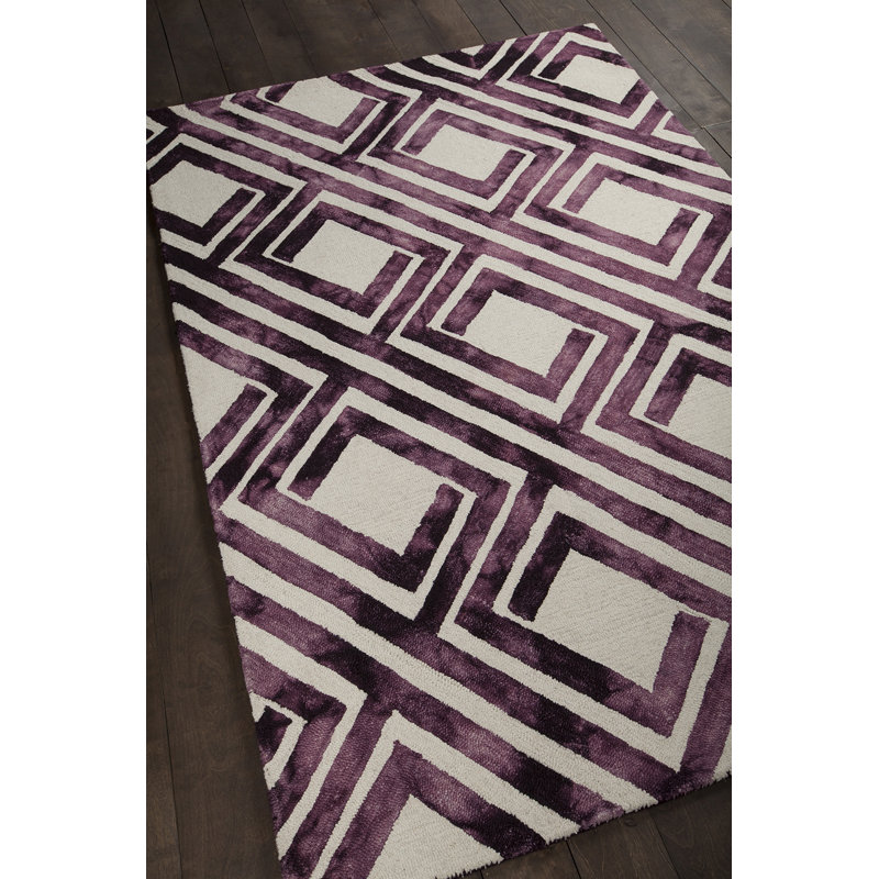 Tapis mauve/blanc touffeté à la main Garon, 5 pi x 7 pi 6 po