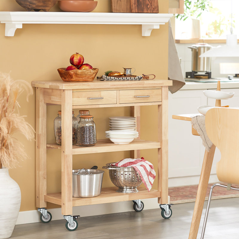 Kitchen Cart Mobile Island on Wheels Rolling Storage Cart Movable Serving with Drawers & Shelves Wood