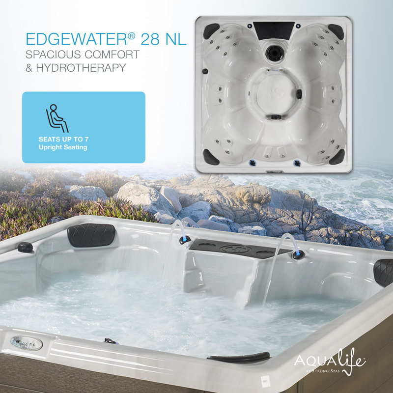 Edgewater® 7-Person 28-Jet Non-Lounger Plug and Play Hot Tub with Ozonator and LED Lighting