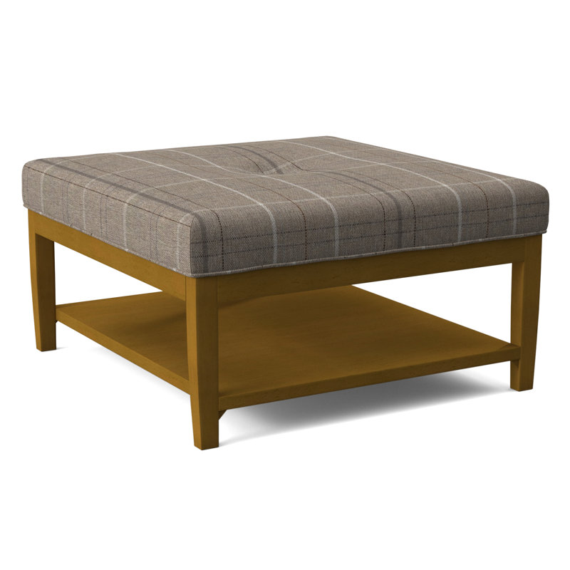 Hammond Square Ottoman, Antique Black Finish, Taupe Plaid; 0126-73