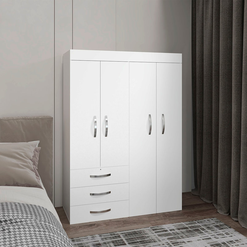 Armoire réglable, tringles, armoire à deux portes, trois tiroirs, deux tablettes