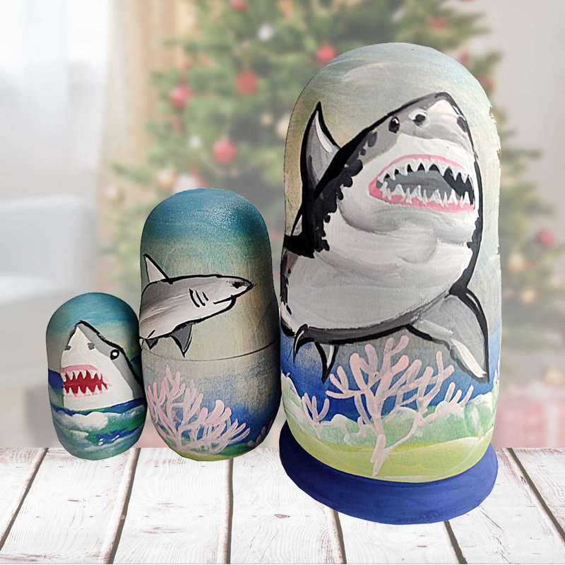 3 Piece Shark Matreshka Nesting Doll Set