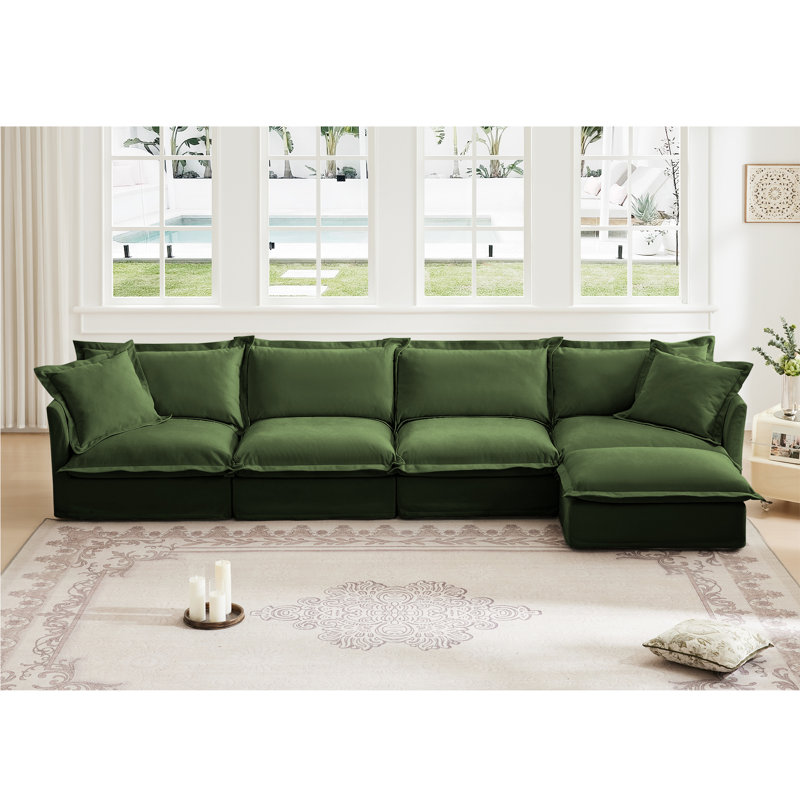 Canapé modulaire avec repose-pieds London, H 34,6 po x l 156,6 po x P 55 po, Chenille verte