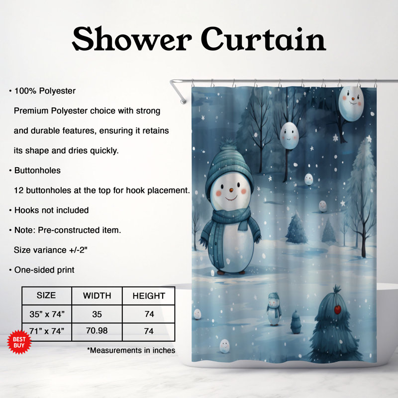 Rideau de douche Frosty Snowman - Premium, H 74 po x l 71 po