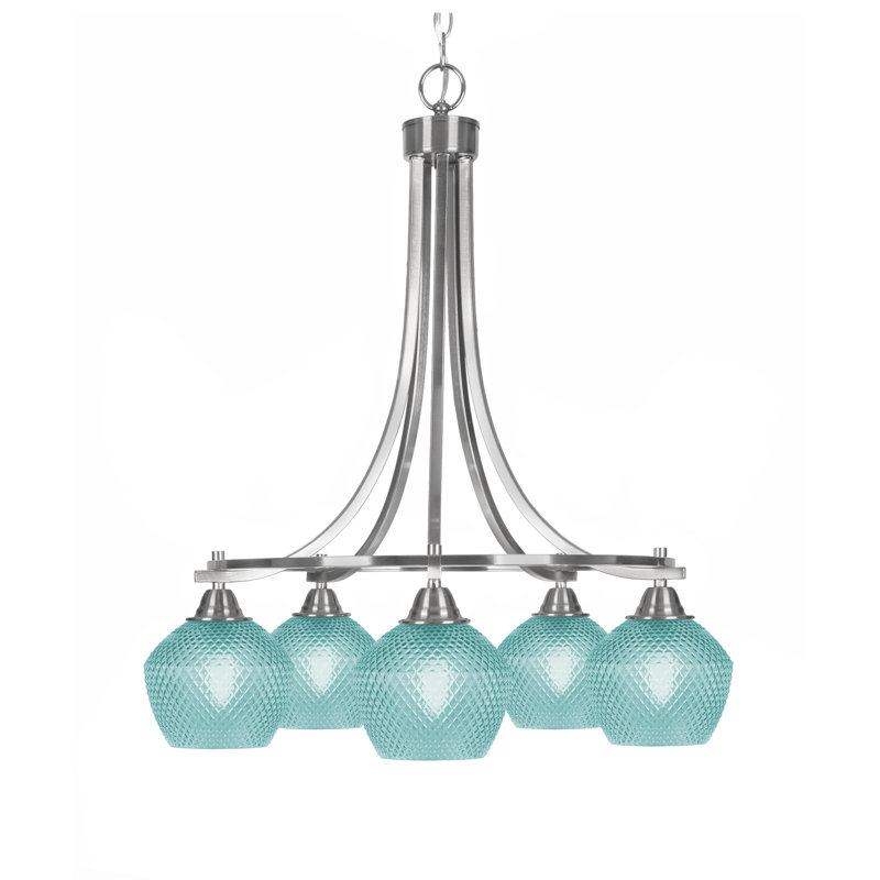 Lustre 5 lumières en cristal au fini nickel brossé 6 "Paramount, Nickel brossé, Sarcelle