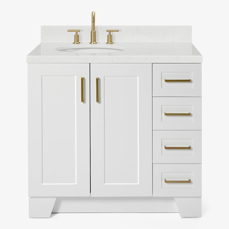 37 IN.  Single Bathroom Vanity, White, Rectangular, Right