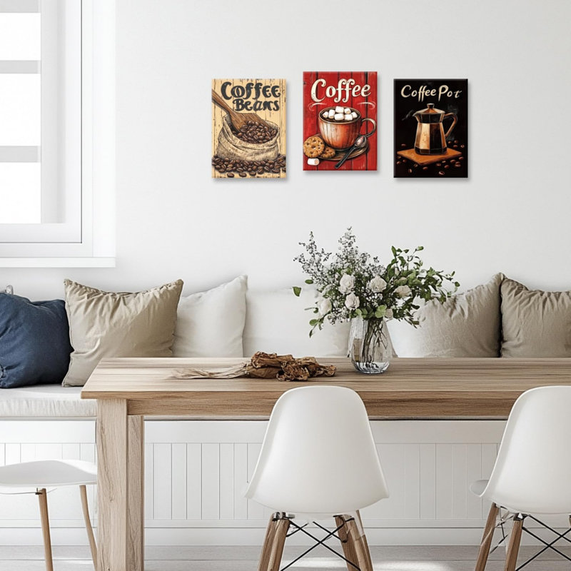 12 x 16 pouces, ensemble de 3 décorations murales rouges et noires sur le thème du café rétro