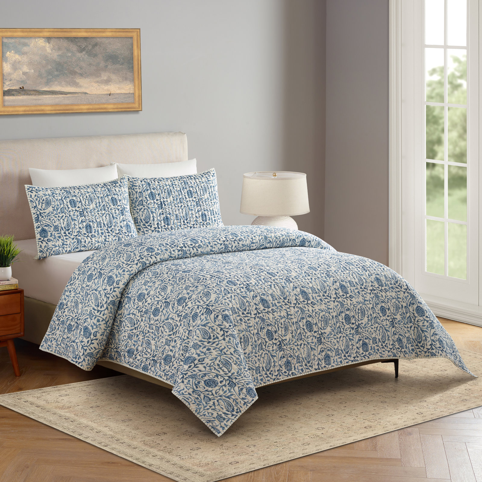 Eden Paisley Cotton Quilt Set, Full/Queen Quilt + 2 Standard Shams, Burgundy Purple