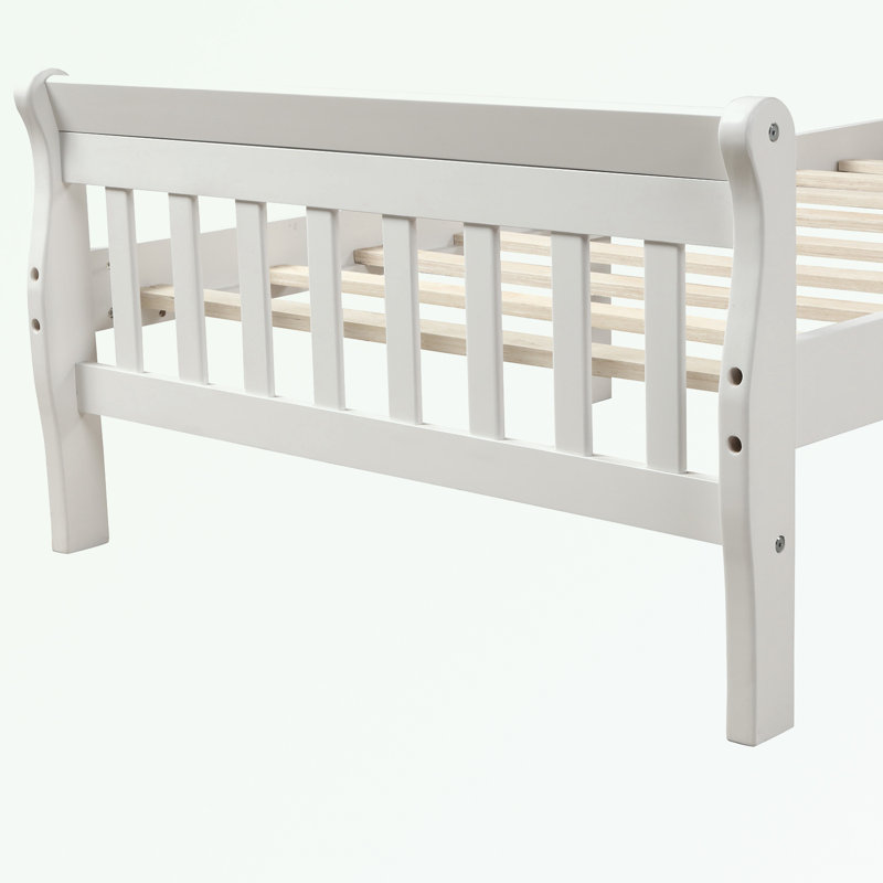 Structure de lit simple en bois avec tête et pied de lit, Blanc