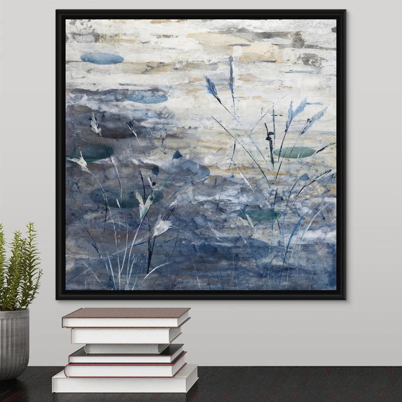 «Pond», peinture sur toile, Cadre flottant noir, H 17,7 po x l 17,7 po x p 1,75 po