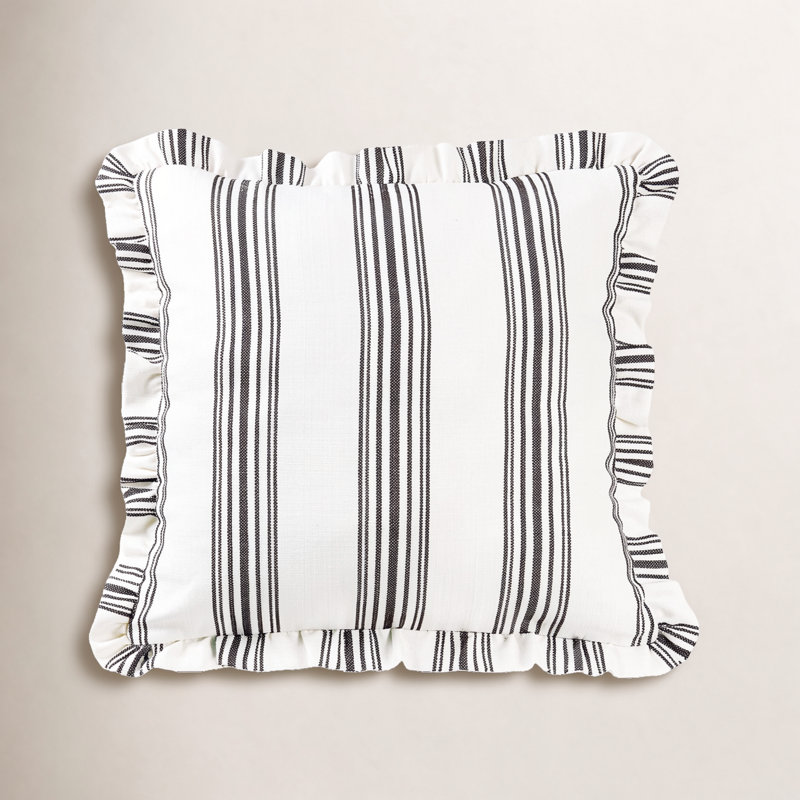 Rebekah Ruffled Edges Ticking Stripe Classic Chic 27 x 27 inch Decorative Euro Pillow Sham, Black