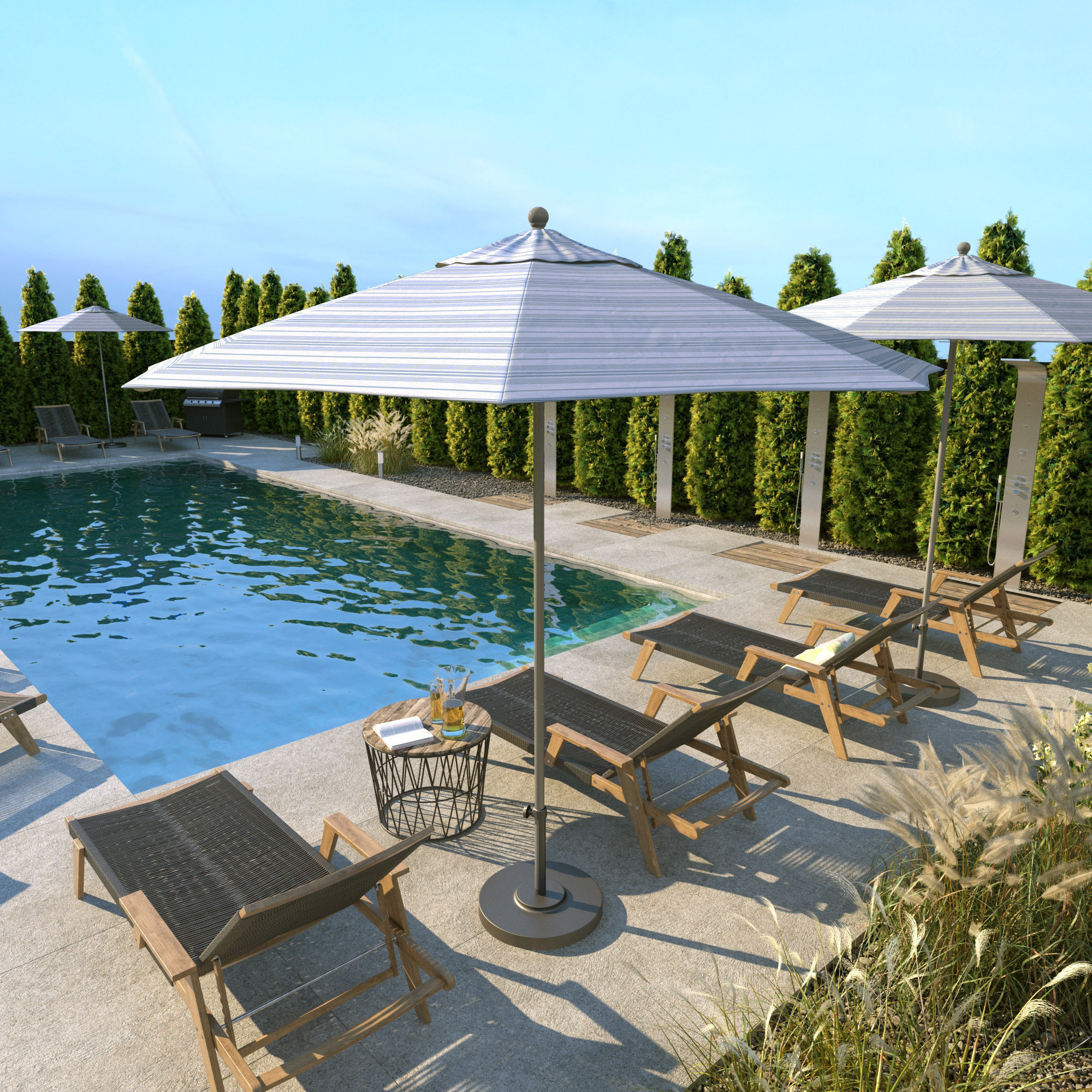 Santana 108'' Outdoor Umbrella, Anodized Silver, Welfleet Sea Outdura®