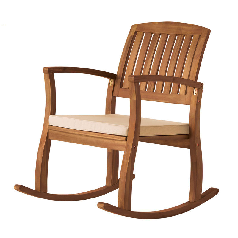 Acacia Wood Patio Outdoor Rocking Chair With Cushions For Garden, Lawn, Backyard, Pool,