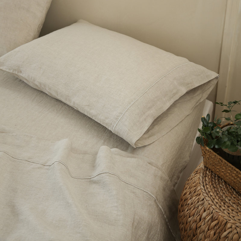 Linen Embroidery Sheet Set, King Sheet Set with 2 Pillowcases, Linen