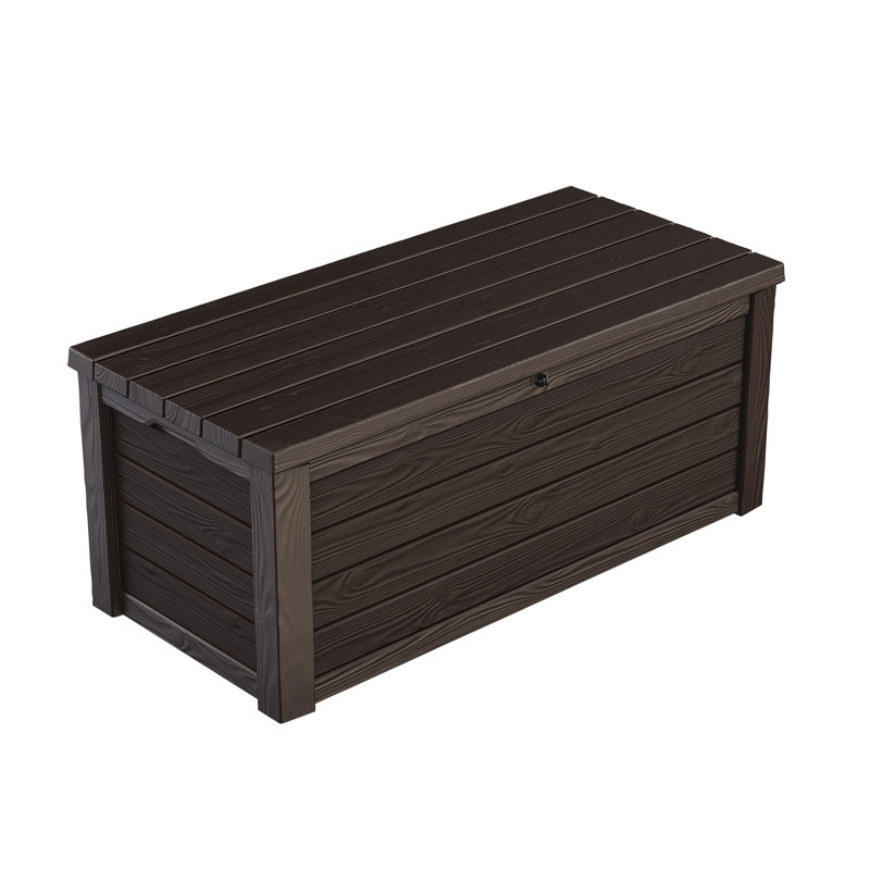Boîte de terrasse pour le rangement et l'organisation extérieure de 150 gallons en résine durable brune Eastwood de Keter pour meubles de jardin et fournitures de patio