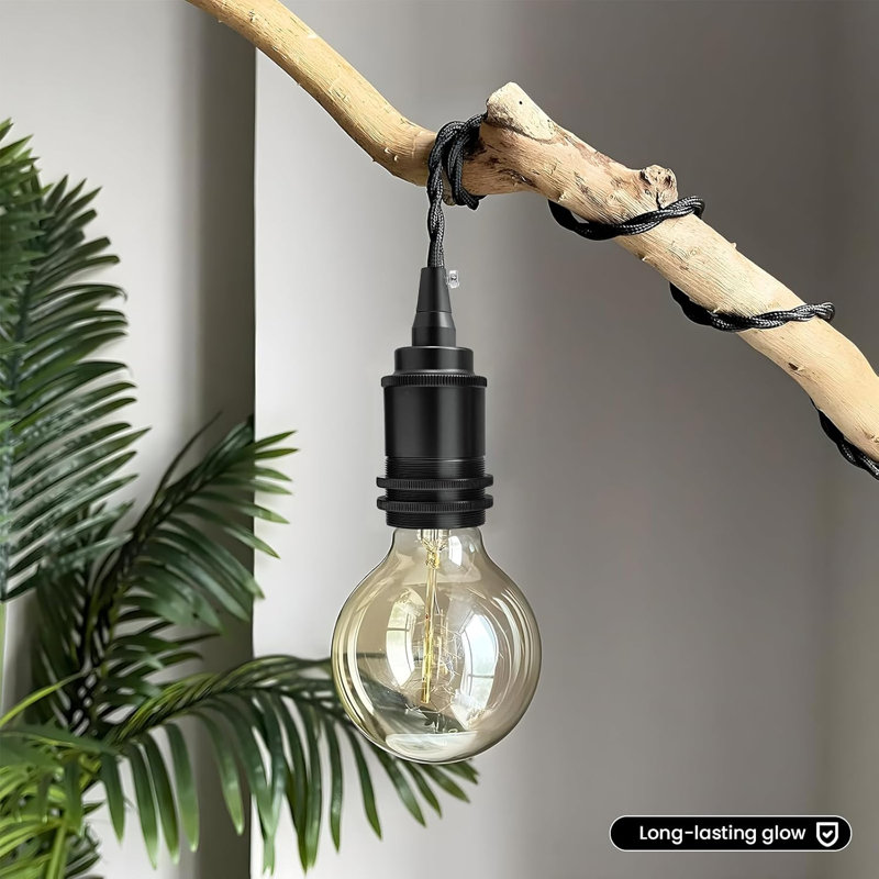 LEDSone E27 Metal Lamp Holder Vintage Industrial Edison Screw Bulb Socket for Pendant Ceiling Lights, 2, Satin Black