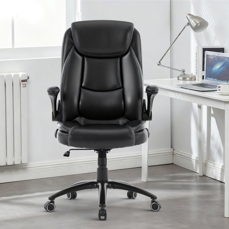 Ergonomic Executive Office Chair, Adjustable Height & Flip-up Armrests, Black