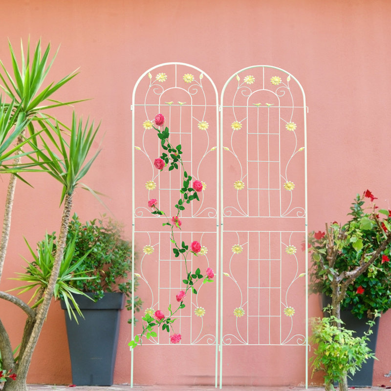 Treillis en métal blanc crème 220 x 50 cm, antirouille, pour support à fleurs d'extérieur, montage facile. Idéal pour le jardin, les ipomées et les volubilis.