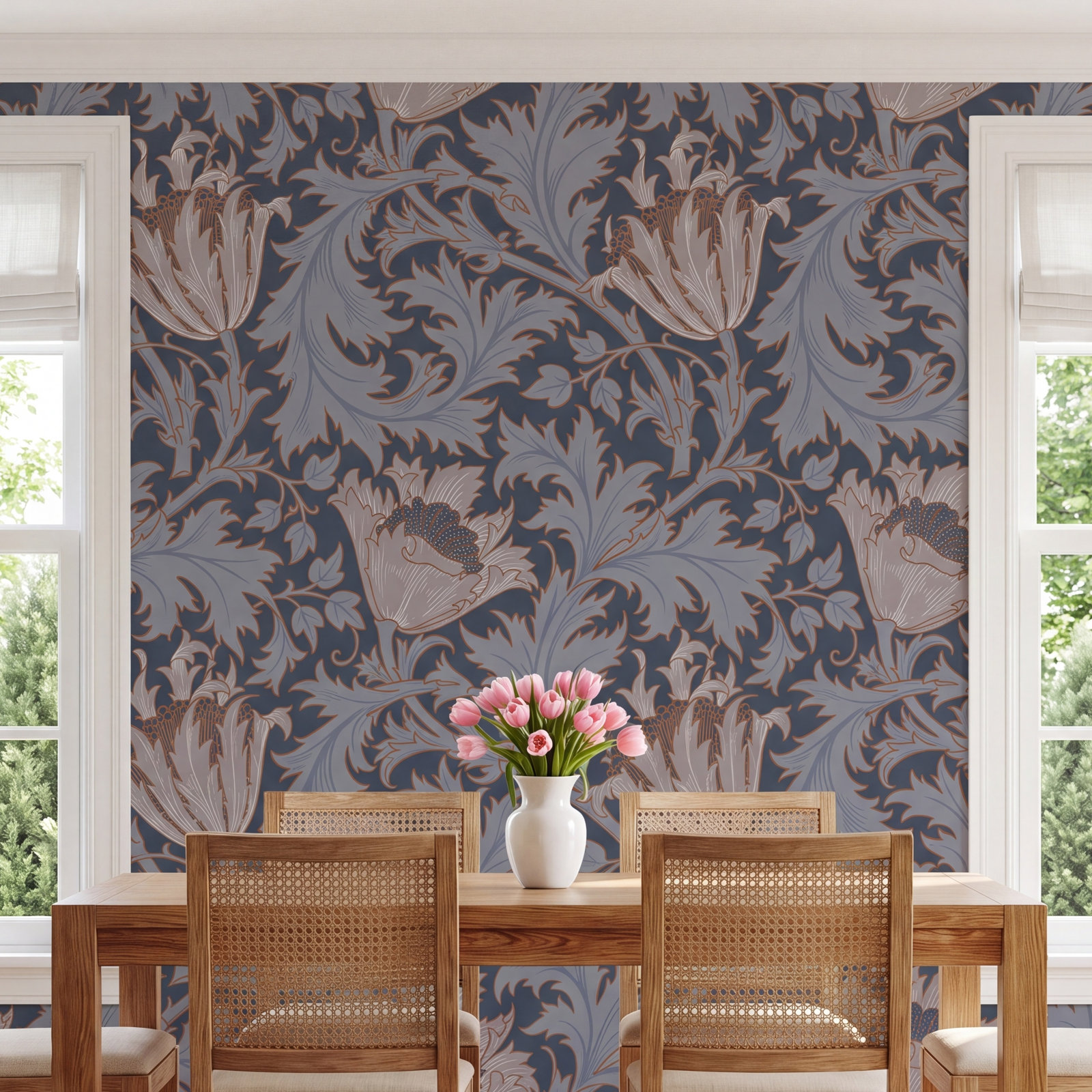 Anemone Floral Wallpaper, Dark Blue
