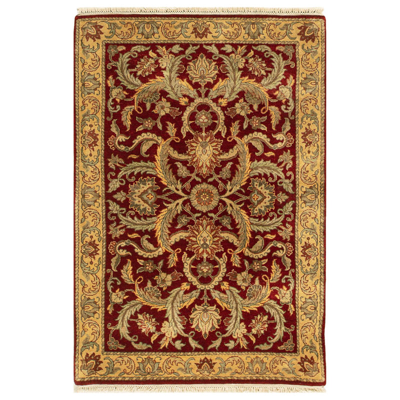 Tapis rouge et or de haute qualité noué à la main
