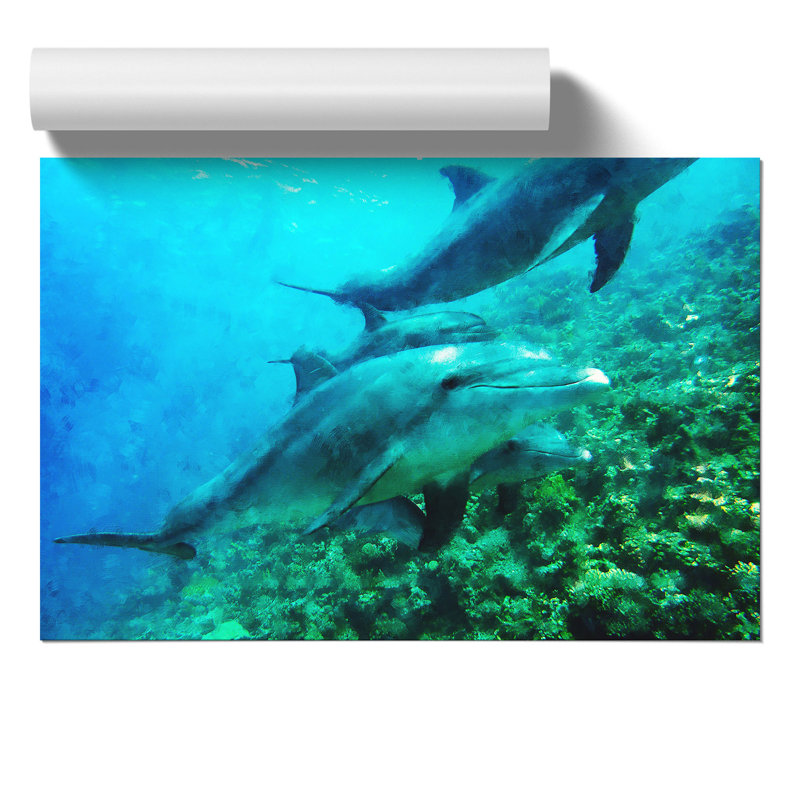 Dolphins Painting - Frameless Print, 30cm H x 42cm W x 0.1cm D