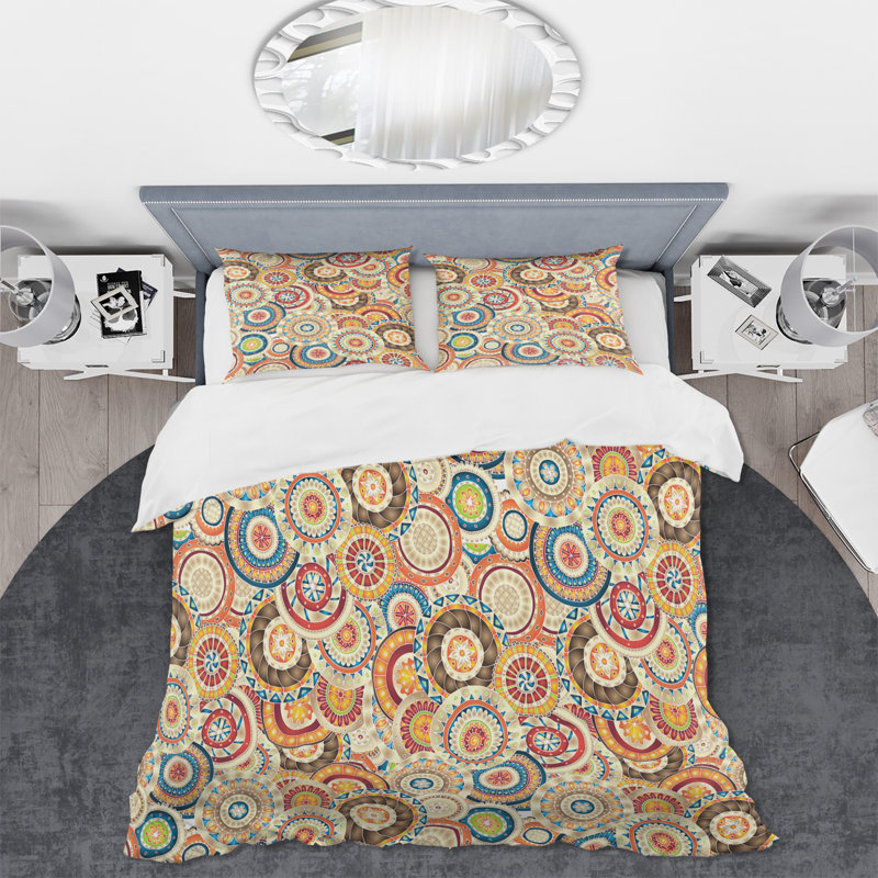 Ensemble de housse de couette en microfibre bleu / jaune Rahmell, Housse de couette pour grand lit + 2 taies décora