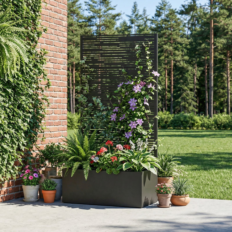 Boîte à fleurs en métal avec treillis sans roues, Noir