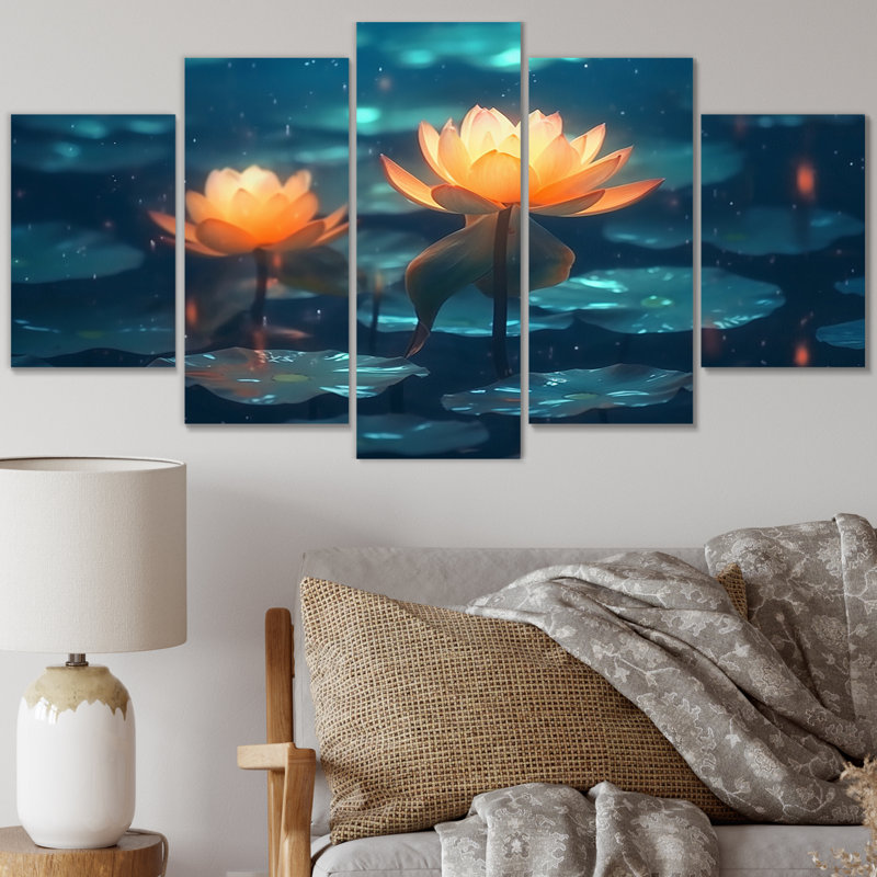 Elinor - Art mural sur toile de lotus - 5 panneaux