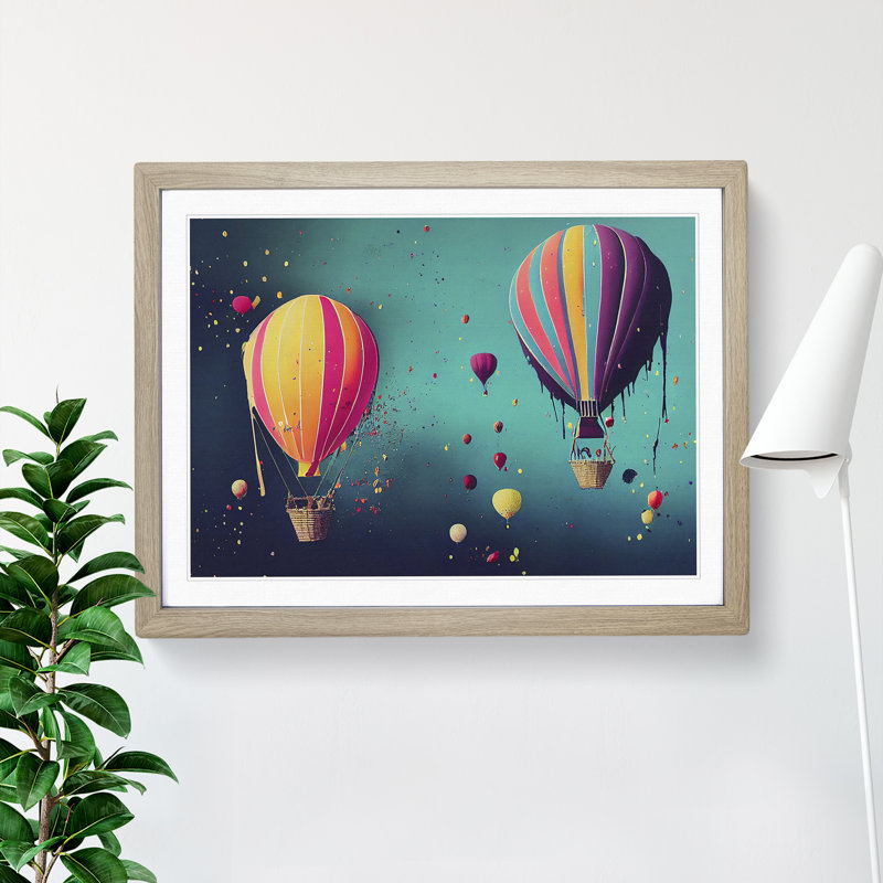 Hot Air Balloons Splashed Vol.3 Abstract 1 Piece Single Picture Frame Wall Art, 25cm H x 34cm W x 2cm D, Oak