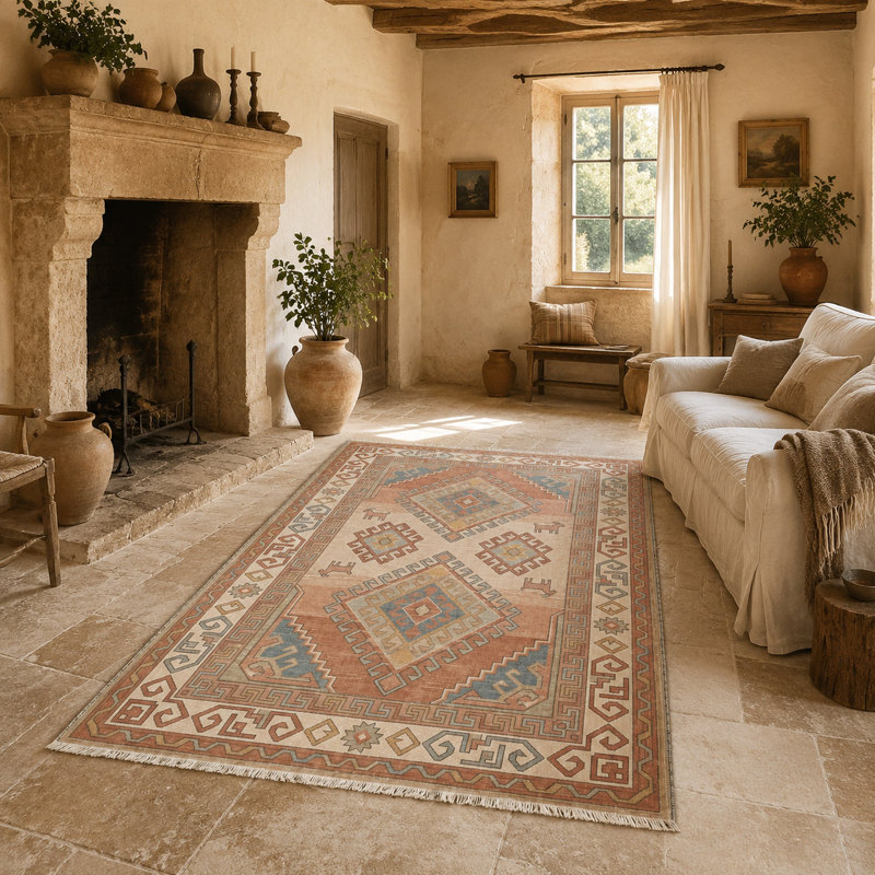 Oriental Cotton and Chenille Flatweave Area Rug, 160 cm round