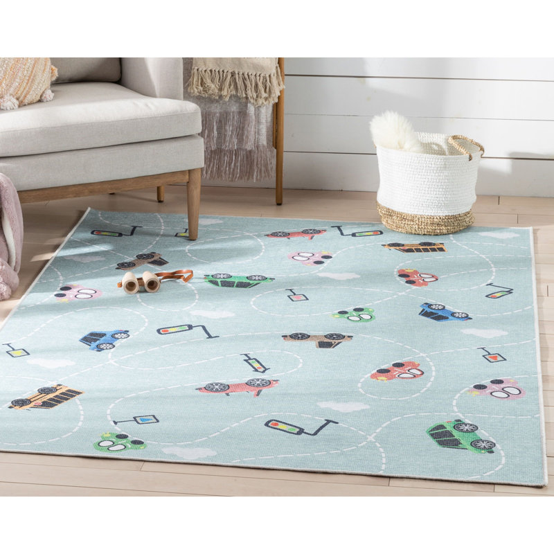 Klingbeil Kids Rugs Traffic Modern Beige Area Rug, Rectangle 5' x 7', Green 