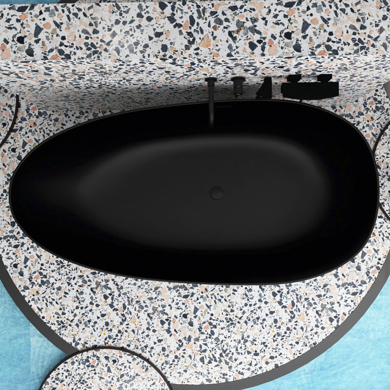 66.93'' x 33.46'' Freestanding Soaking Solid Surface Bathtub, Matte Black