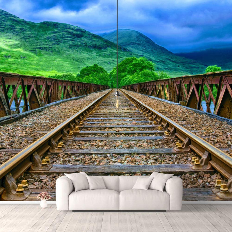 Railway Under the Mountains Paintable Wall Mural, 8.33' W x 12' L