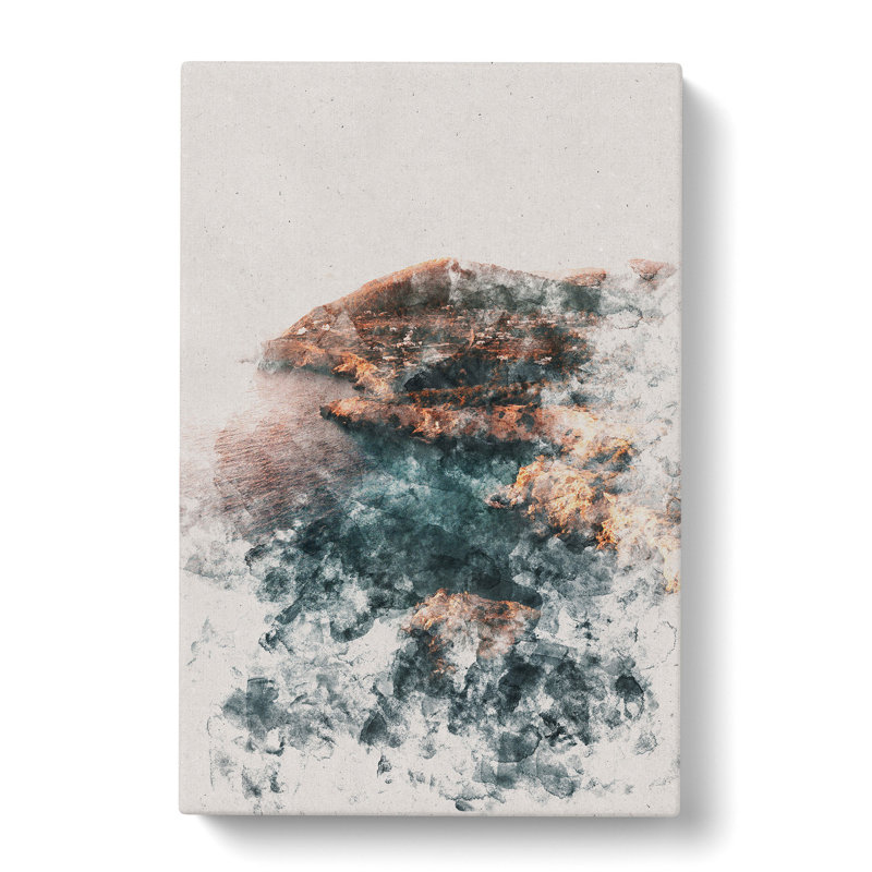 Coastline Of Ibiza In Spain Watercolour - Wrapped Canvas Print, 76cm H x 50cm W x 3cm D
