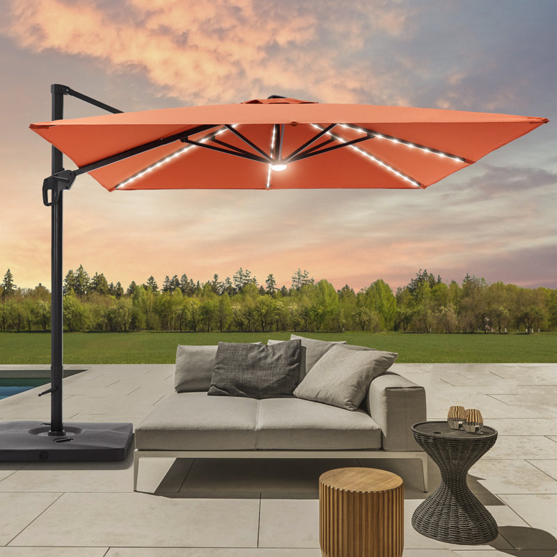 Parasol en porte-à-faux carré avec base lestée 120 po Rilie, Rouge rouille